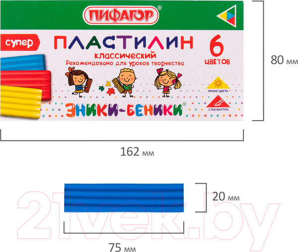 Изображение товара Пластилин Пифагор Эники-Беники Супер / 106428 (6цв)