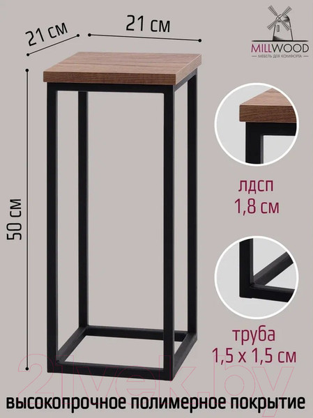 Изображение товара Стойка для цветов Millwood H4H203 21x21x50 (дуб табачный Craft/металл черный)