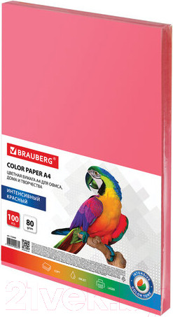 Изображение товара Бумага Brauberg А4 80г/м / 112449 (100л, красный)