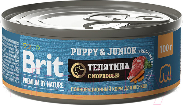 Изображение товара Влажный корм для собак Brit для щенков всех пород с телятиной и морковью / 5048946 (100г)