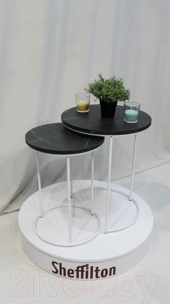 Изображение товара Комплект журнальных столиков Sheffilton SHT-CT7 (камень пьетра черный/белый муар)
