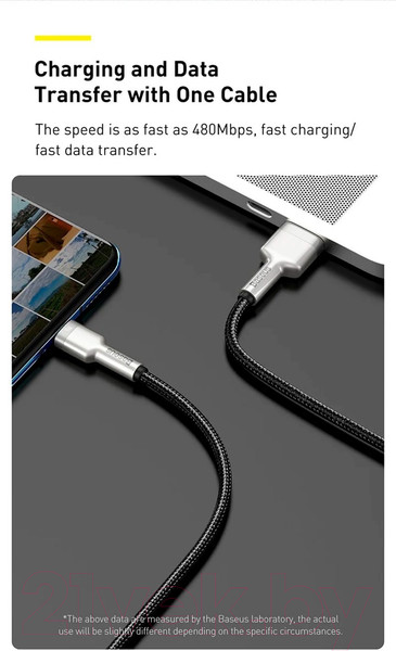 Изображение товара Кабель Baseus Cafule Series Metal Data Cable USB To Type-C / CAKF000202 (2м, белый)