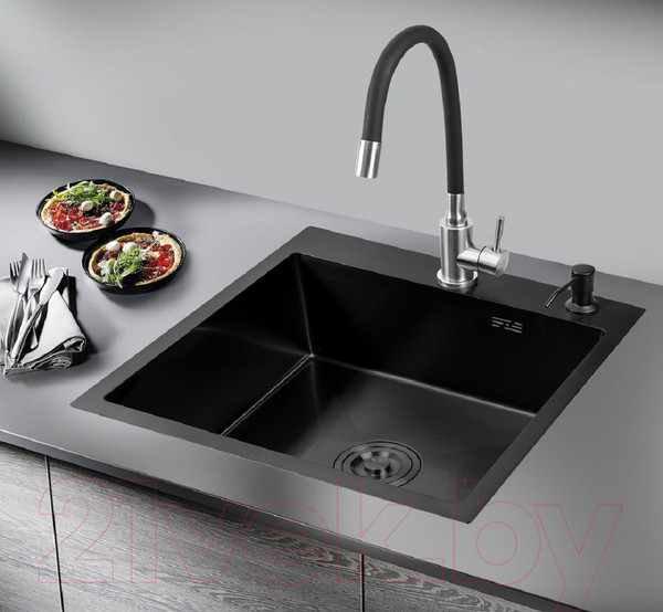 Изображение товара Мойка кухонная РМС MR-5050BL (корзина раздвижная и дозатор врезной)