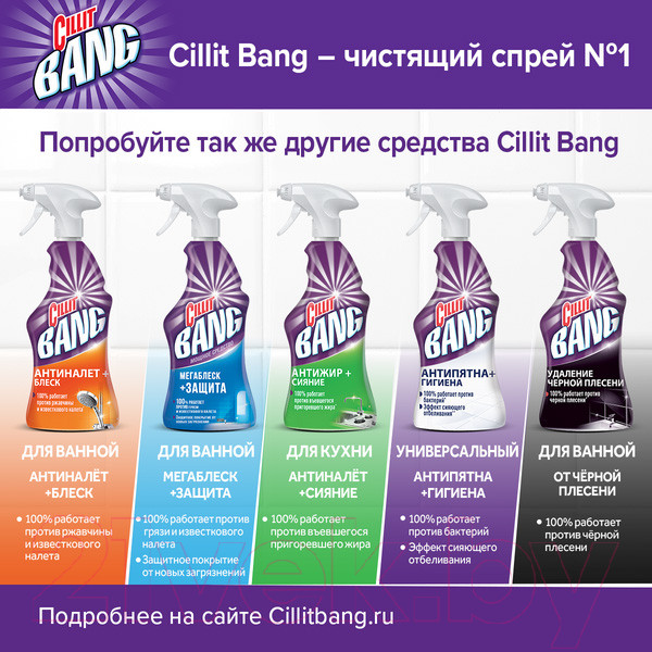 Изображение товара Чистящее средство для ванной комнаты Cillit Bang Антипятна и Гигиена спрей (750мл)