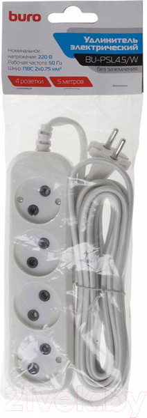 Изображение товара Сетевой фильтр Buro BU-PSL4.5/W (5м, 4 розетки, белый)