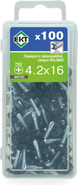 Изображение товара Саморез ЕКТ С прессшайбой 4.2x16 сверло / B007932 (100шт, RAL9005)