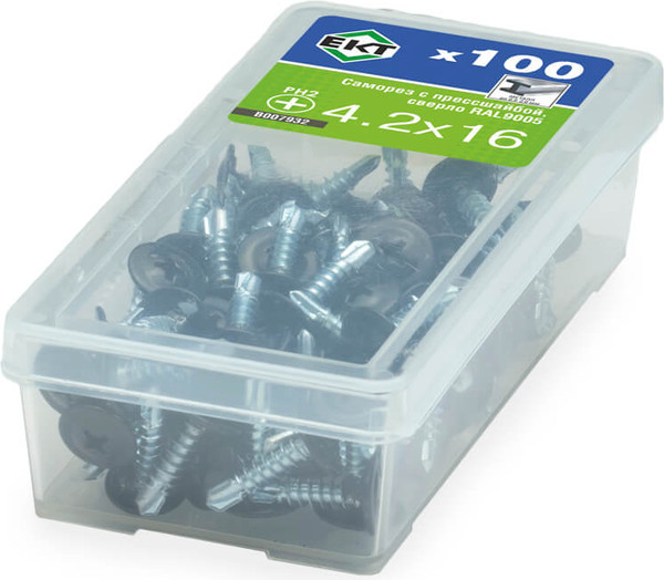 Изображение товара Саморез ЕКТ С прессшайбой 4.2x16 сверло / B007932 (100шт, RAL9005)