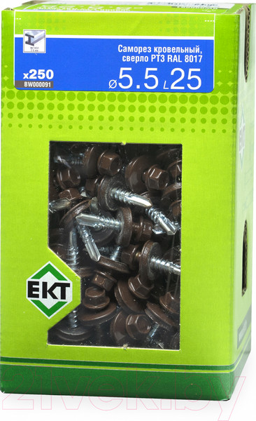 Изображение товара Саморез ЕКТ Кровельный с резиновой прокладкой 5.5х25 сверло PT3 / BW000091 (250шт, RAL 8017)
