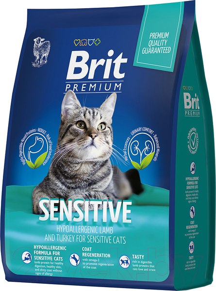 Сухой корм для кошек Brit Premium Cat Sensitive с ягненком и индейкой / 5049738 (2кг)