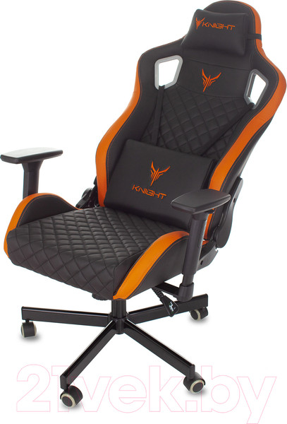 Изображение товара Кресло геймерское Бюрократ Knight Outrider (черный/оранжевый ромбик экокожа)