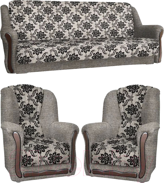 Изображение товара Комплект мягкой мебели Асмана Анна-1 (рогожка вензель коричневый/рогожка беж)