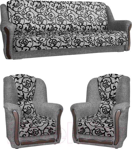 Изображение товара Комплект мягкой мебели Асмана Анна-1 (рогожка завиток черный/рогожка серая)