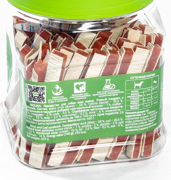 Изображение товара Лакомство для собак Molina Утиный сэндвич с треской / 7483 (400г)