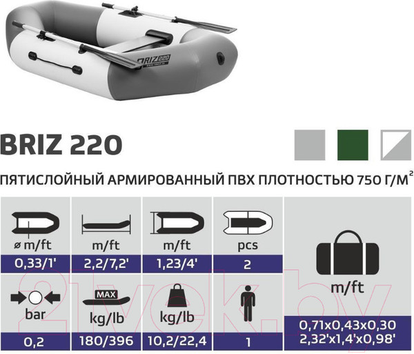 Изображение товара Надувная лодка Тонар Бриз 220 / 4897002 (белый/серый)