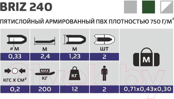 Изображение товара Надувная лодка Тонар Бриз 240 / 4999926 (серый)