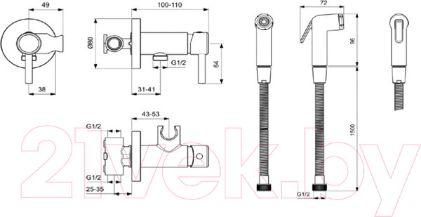 Изображение товара Гигиенический душ со смесителем Ideal Standard BD130AA