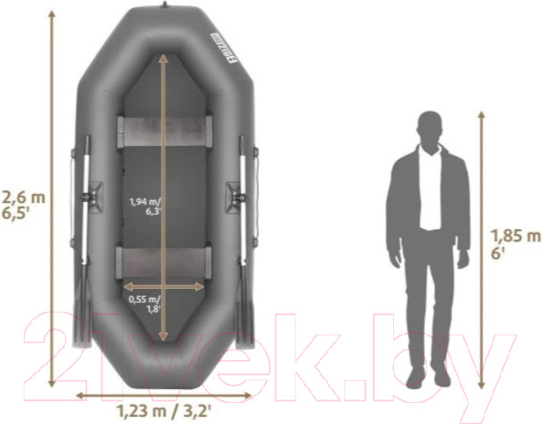 Изображение товара Надувная лодка Тонар Бриз 260 / 4999927 (серый)