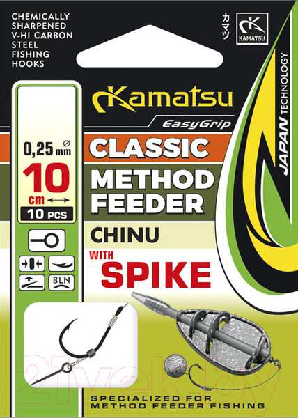Изображение товара Набор крючков рыболовных KAMATSU Method Feeder Chinu W.Spear 12 / 504014312 (10шт)