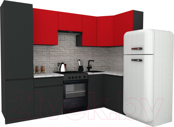 Изображение товара Кухонный гарнитур ВерсоМебель Эко-8 1.2x2.7 правая (красный чили/антрацит/ст.мрамор итальянский)