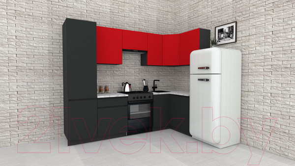 Изображение товара Кухонный гарнитур ВерсоМебель Эко-8 1.2x2.7 правая (красный чили/антрацит/ст.мрамор итальянский)