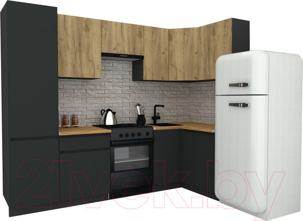 Изображение товара Кухонный гарнитур ВерсоМебель Эко-8 1.2x2.7 правая (дуб крафт золотой/антрацит/ст.золотистый дуб)