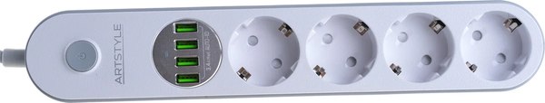 Изображение товара Сетевой фильтр ArtStyle CL-4432W (белый, умная зарядка, 220V, 2200W, 4 розетки, 4 usb-портов)