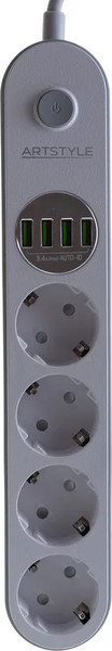 Изображение товара Сетевой фильтр ArtStyle CL-4432W (белый, умная зарядка, 220V, 2200W, 4 розетки, 4 usb-портов)