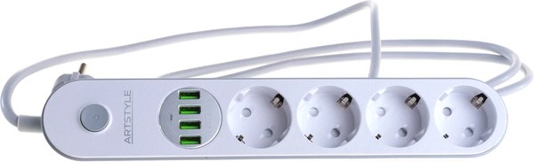 Изображение товара Сетевой фильтр ArtStyle CL-4432W (белый, умная зарядка, 220V, 2200W, 4 розетки, 4 usb-портов)