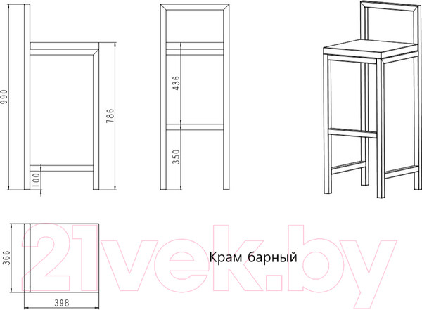 Изображение товара Стул барный Millwood СДН-6 Крам Л (дуб белый Craft/металл черный)