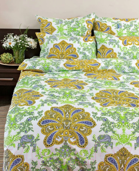 Изображение товара Комплект постельного белья Ночь нежна Царственный образ Евро 50x70 / 7084-2 (желтый/зеленый)