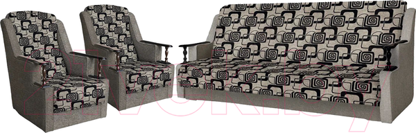 Изображение товара Комплект мягкой мебели Асмана Анна (деревянные подлокотники/рогожка кубики коричневые/рогожка беж)