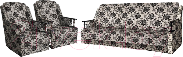 Изображение товара Комплект мягкой мебели Асмана Анна (деревянные подлокотники/рогожка вензель коричневый)