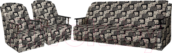 Изображение товара Комплект мягкой мебели Асмана Анна (деревянные подлокотники/рогожка кубики коричневые)