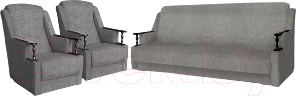 Изображение товара Комплект мягкой мебели Асмана Анна (деревянные подлокотники/рогожка серая)