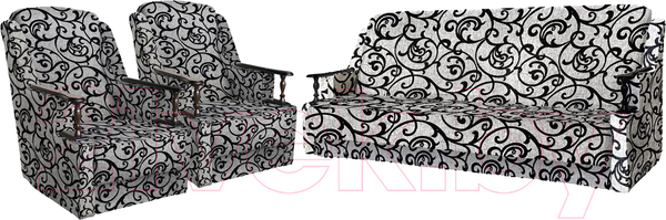 Изображение товара Комплект мягкой мебели Асмана Анна (деревянные подлокотники/рогожка завиток черный)