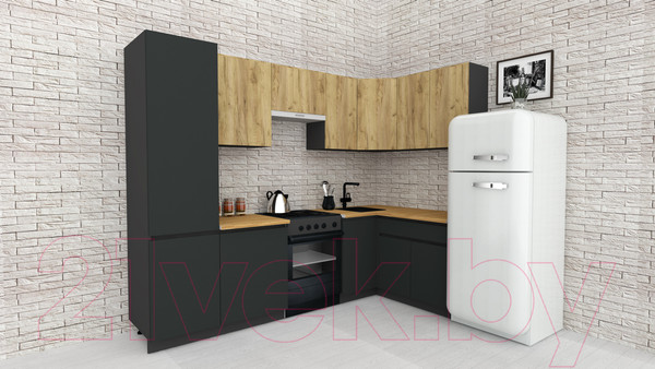 Изображение товара Кухонный гарнитур ВерсоМебель Эко-8 1.4x2.7 правая (дуб крафт золотой/антрацит/ст.золотистый дуб)