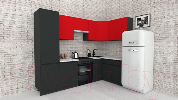 Изображение товара Кухонный гарнитур ВерсоМебель Эко-8 1.4x2.7 правая (красный чили/антрацит/ст.мрамор)