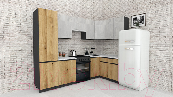 Изображение товара Кухонный гарнитур ВерсоМебель Эко-8 1.4x2.7 правая (бетонный камень/дуб эвок прибрежный/ст.альберика)