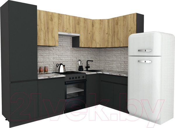 Изображение товара Кухонный гарнитур ВерсоМебель Эко-8 1.4x2.7 правая (дуб крафт золотой/антрацит/ст.альберика)
