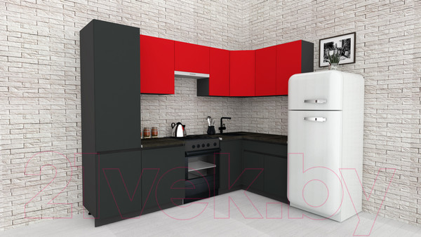 Изображение товара Кухонный гарнитур ВерсоМебель Эко-8 1.4x2.7 правая (красный чили/антрацит/ст.луна)