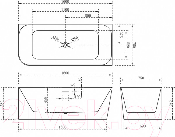 Изображение товара Ванна акриловая Abber AB9331-1.6 R