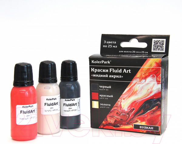Изображение товара Набор красок KolerPark Fluid Art Вулкан Жидкий акрил (3x25мл)