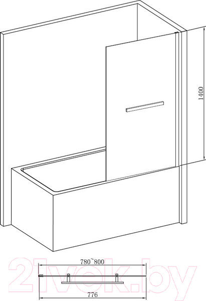 Изображение товара Стеклянная шторка для ванны Abber Immer Offen AG70080B