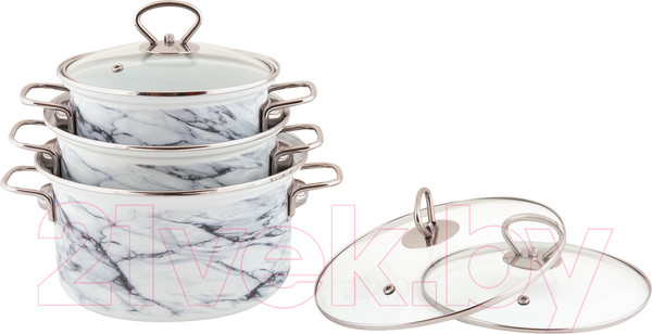 Изображение товара Набор кастрюль КМЗ Белый мрамор 1 Элит (3шт, белый)