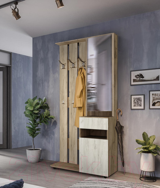 Изображение товара Секция в прихожую Артём-Мебель ДСП СН-100.02-01 (дуб крафт белый/дуб крафт серый)