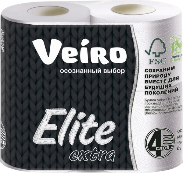 Изображение товара Туалетная бумага Veiro Elite Extra 4х слойная (4рул, белый)