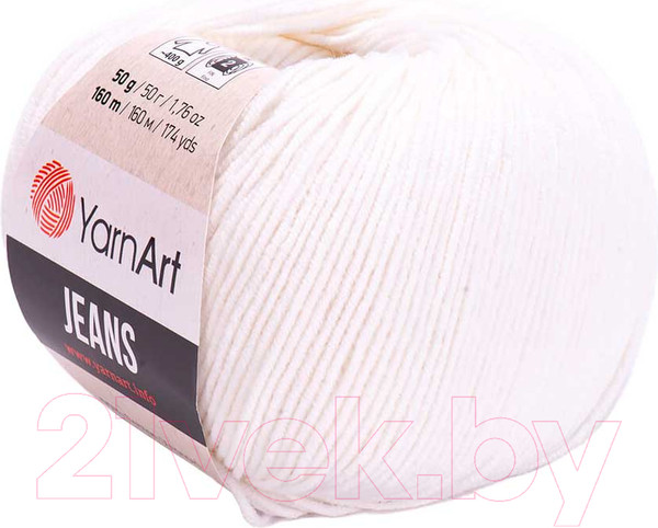 Изображение товара Пряжа для вязания Yarnart Jeans 55% хлопок, 45% акрил / 01 (160м, белый)