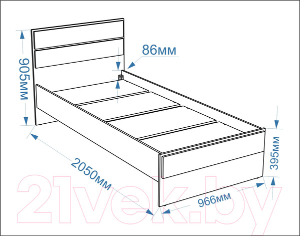 Изображение товара Односпальная кровать Евва Венеция ВН-900мп (бодега белый/ясень орландо)
