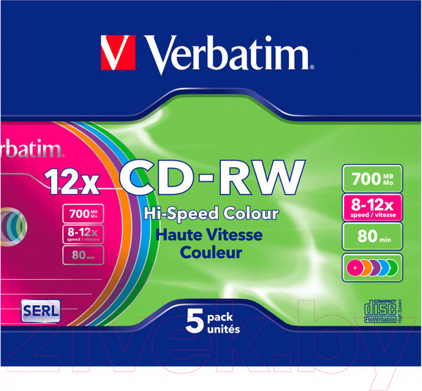 Изображение товара Набор дисков CD-RW Verbatim 700мб Slim / 43167 (5шт)