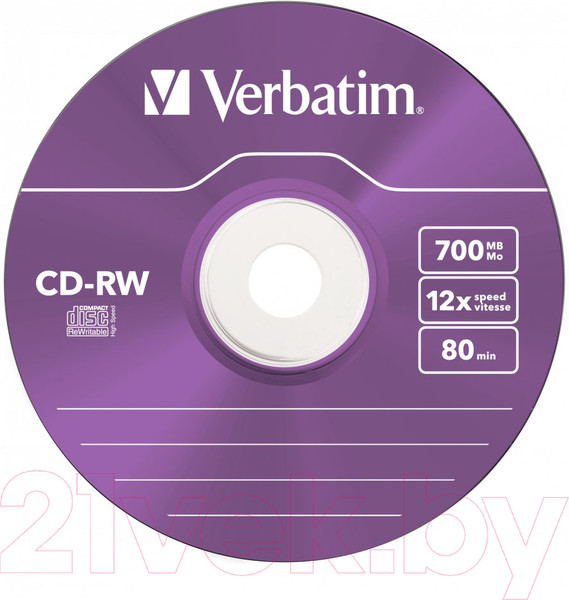 Изображение товара Набор дисков CD-RW Verbatim 700мб Slim / 43167 (5шт)